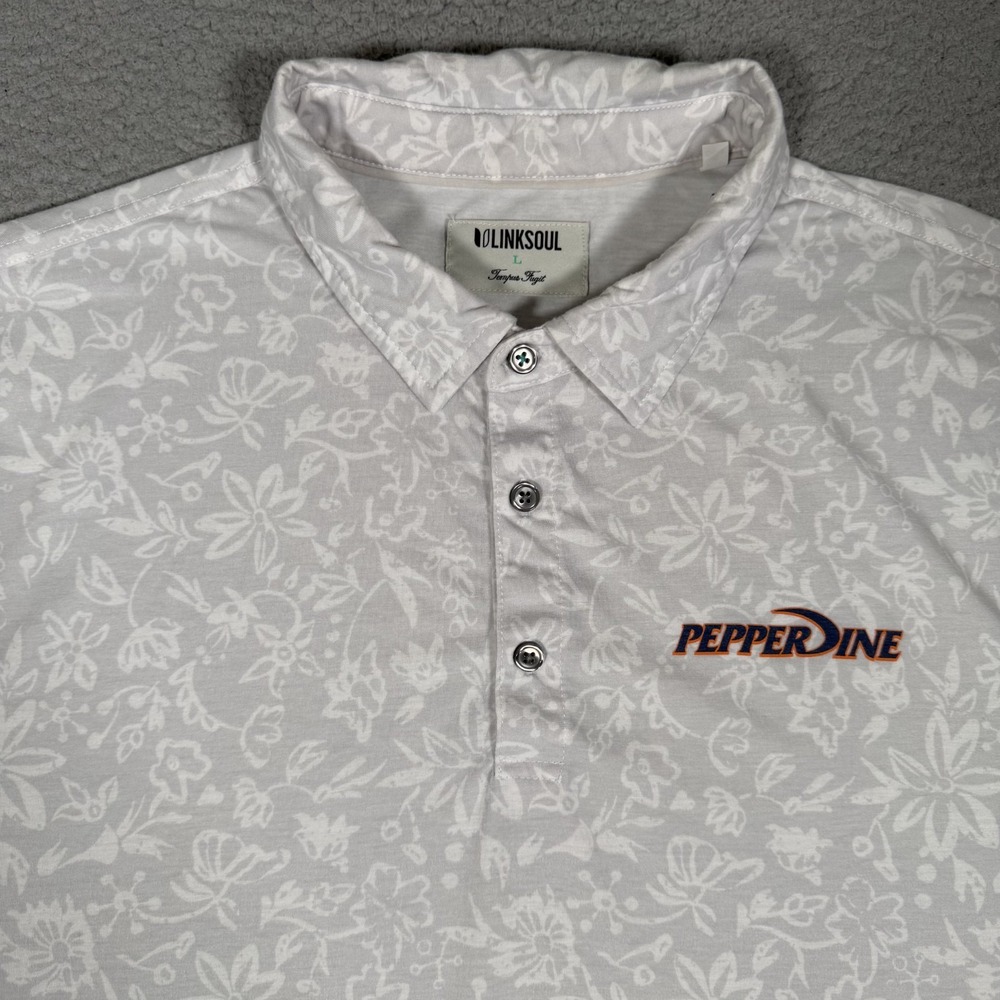 Linksoul Shirt Mens Large Gray Floral Pepperdine University Golf Polo Preppy WCC